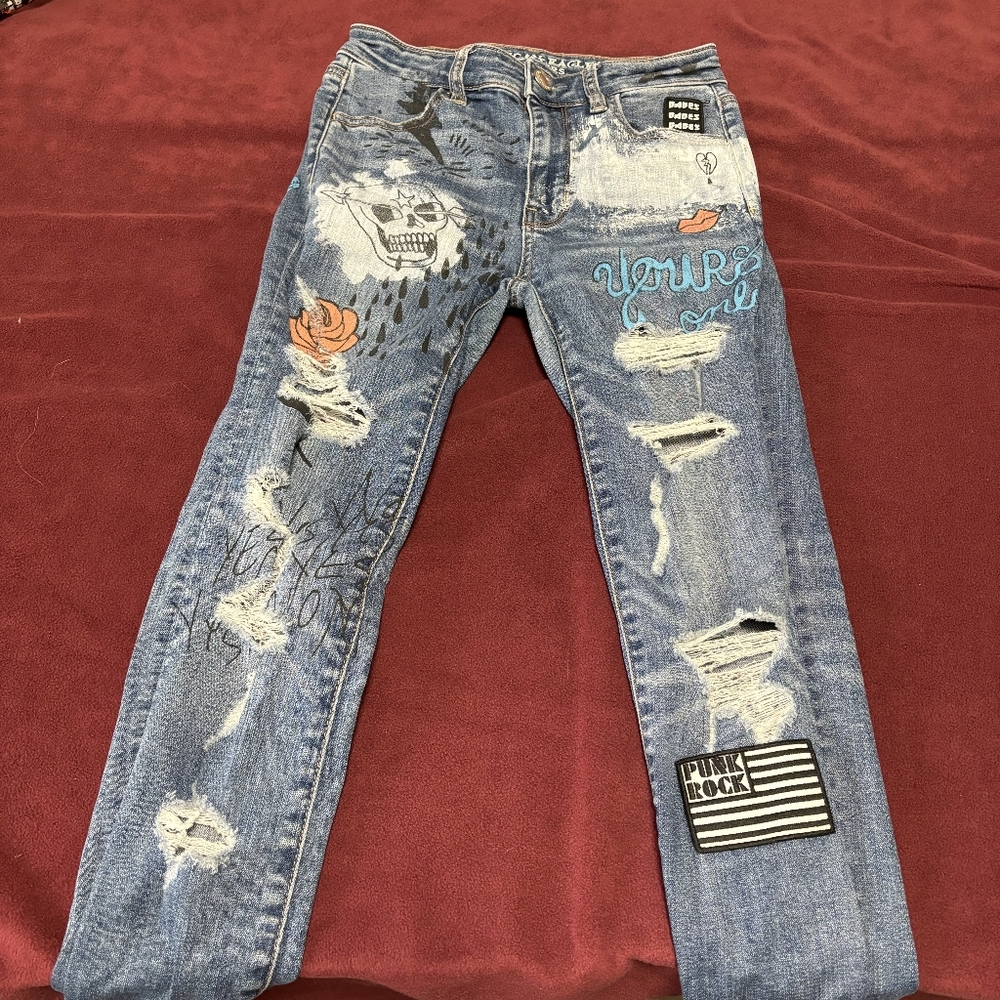 American Eagle High Waisted Patchwork Jeans - Size 0